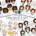 دانلود مجموعه 4 وکتور و سِت دخترانه - Collection of 4 Sets Girls