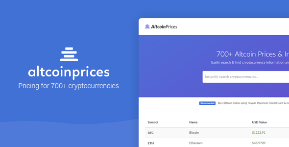 دانلود رایگان اسکریپت Altcoin Prices - اسکریپت ساخت لیست قیمت ارز الکترونیکی