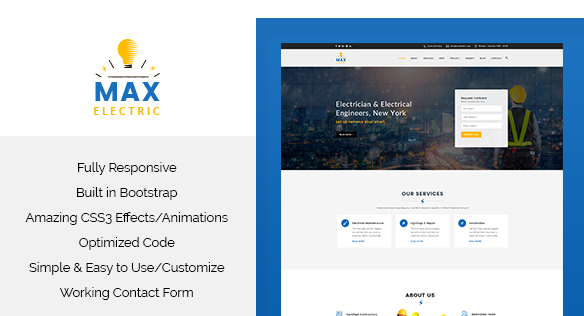 دانلود قالب سایت Max Electric - قالب HTML شرکت های برق رسانی و خدمات برق