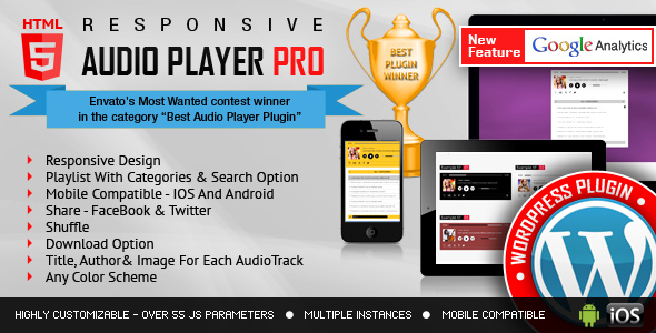 دانلود افزونه وردپرس Responsive HTML5 Audio Player PRO | پلاگین Responsive HTML5 Audio Player PRO