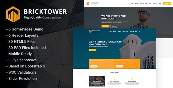 دانلود قالب سایت Bricktower - قالب HTML شرکت های ساختمان سازی