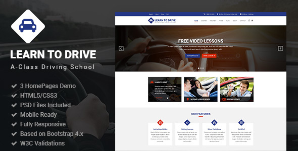 دانلود قالب سایت LearnToDrive - قالب HTML آموزشگاه رانندگی