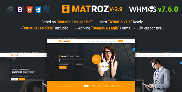 دانلود قالب سایت MatRoz – قالب HTML هاستینگ و WHMCS