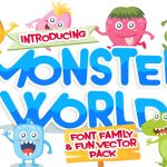 دانلود فونت و وکتور Monster World font & Fun Vector Pack