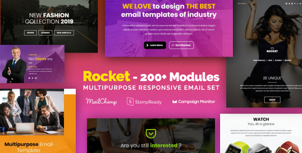 دانلود قالب ایمیل Rocket - به همراه سازنده آنلاین و ویرایشگر MailChimp