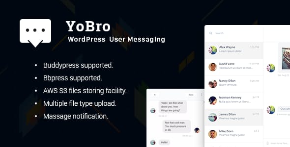 دانلود افزونه وردپرس YoBro - سیستم پیغام خصوصی و چت کاربران در وردپرس