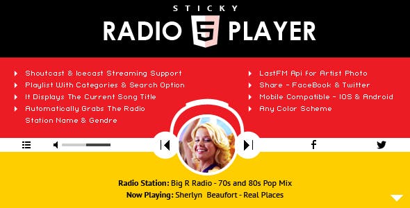پلیر رادیو Sticky Radio Player HTML5 - پشتیبانی از Shoutcast و Icecast