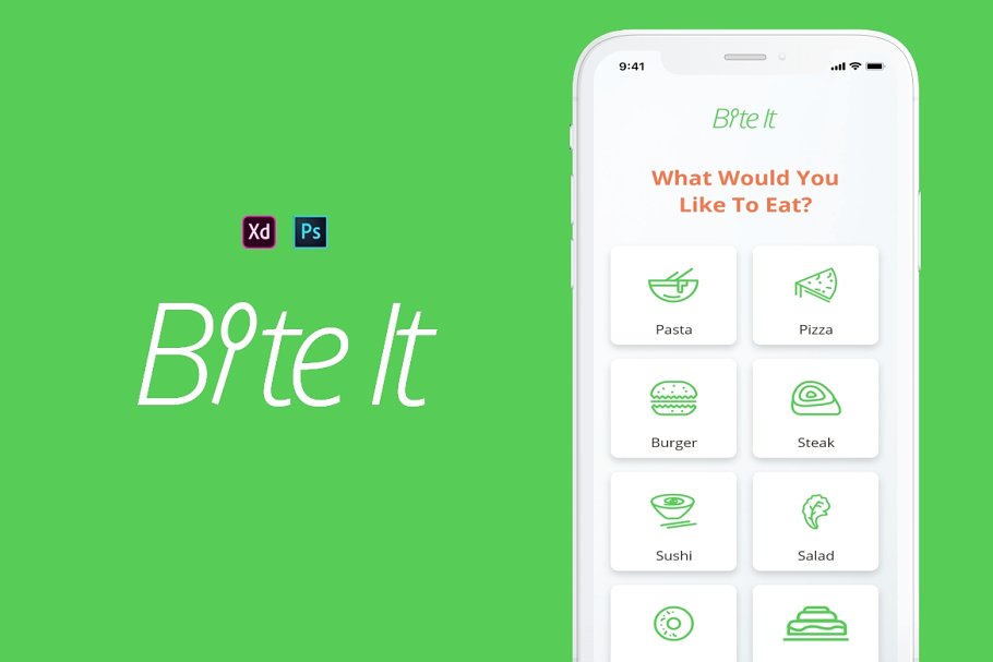 دانلود UI KIT اپلیکیشن موبایل Bite It - دانلود کیت اپلیکیشن سفارش غذا و رستوران