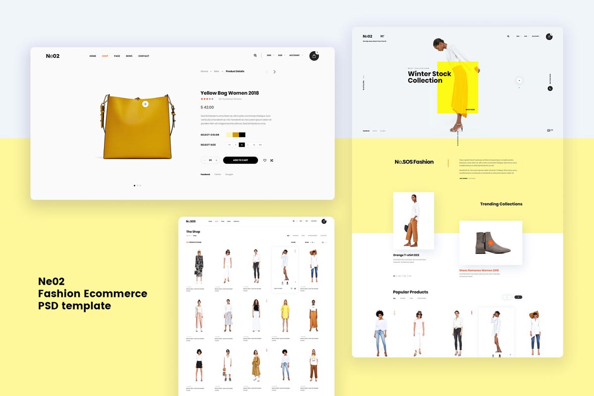 دانلود قالب UI Kit آماده Ne02 - قالب PSD فروشگاه پوشاک و لباس