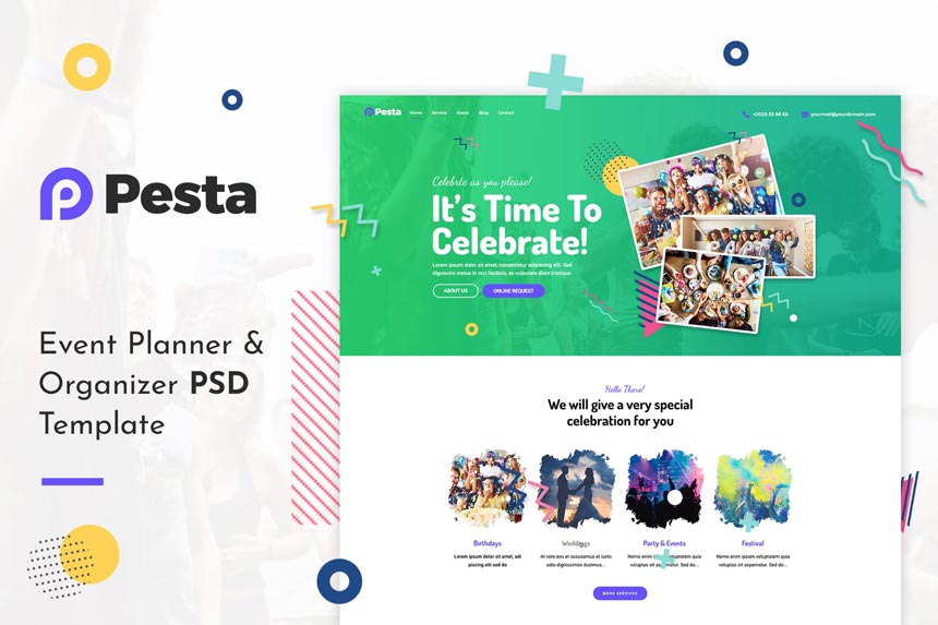 دانلود قالب Pesta - قالب PSD مدیریت رویداد حرفه ای و زیبا
