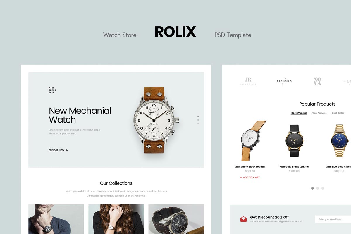دانلود قالب فروشگاهی Rolix - قالب PSD فروشگاه ساعت حرفه ای