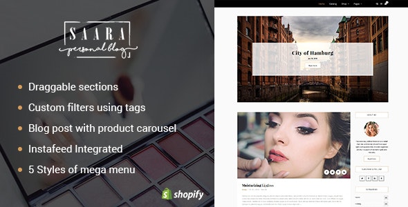 دانلود قالب شاپیفای Saara - قالب وبلاگ فروشگاهی و واکنش گرا Shopify
