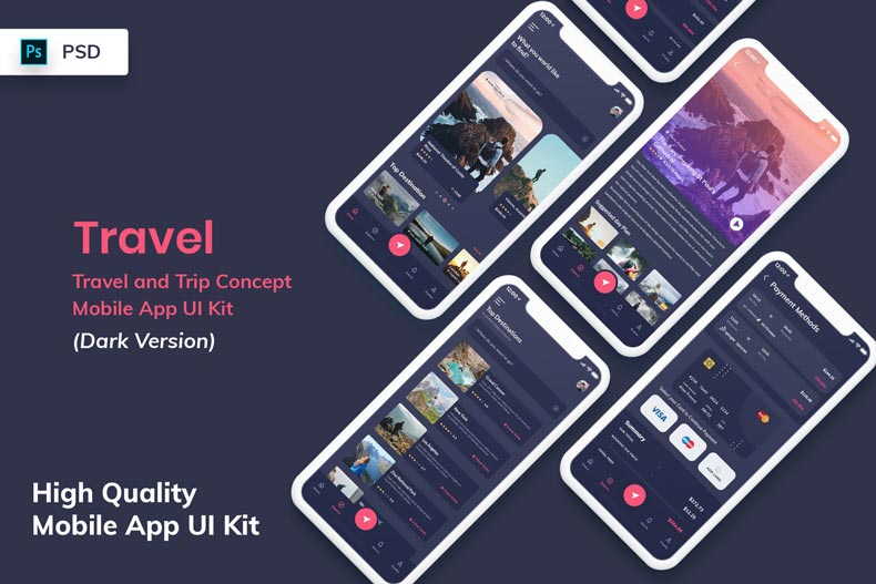 دانلود UI کیت Travel Mobile App - نسخه Dark اپلیکیشن