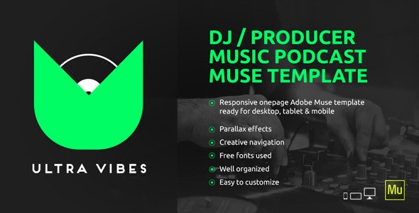 دانلود قالب میوز Ultra Vibes - قالب موسیقی و DJ حرفه ای Adobe Muse