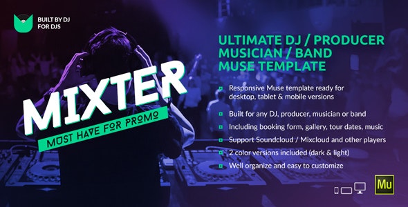 دانلود قالب میوز Mixter - قالب موزیک حرفه ای و جذاب Adobe Muse