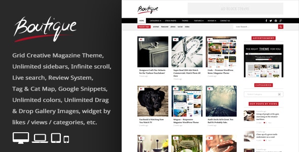 دانلود قالب وردپرس Boutique Grid - پوسته خلاقانه مجله آنلاین و وبلاگ وردپرس