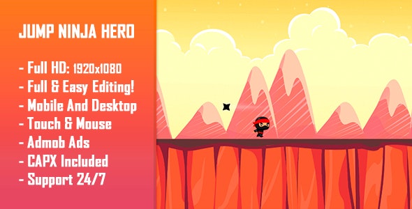 دانلود بازی HTML5 جذاب و بی نظیر Jump Ninja Hero + نسخه موبایل و افزونه ها