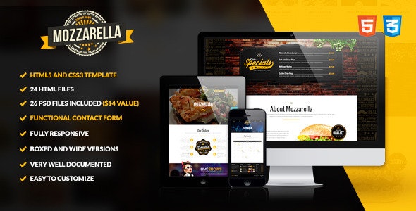 دانلود قالب سایت Mozzarella - قالب HTML5 و CSS3 کافه و رستوران