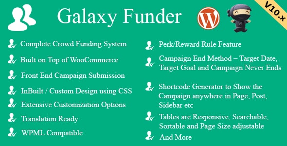 دانلود افزونه ووکامرس Galaxy Funder - افزونه پیشرفته مدیریت سرمایه گذاری