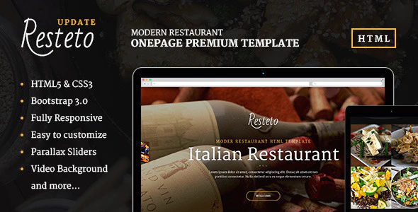 دانلود قالب سایت Resteto - قالب رستوران تک صفحه ای و حرفه ای HTML