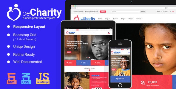 دانلود قالب سایت beCharity - قالب خیریه و کمک مالی حرفه ای HTML5
