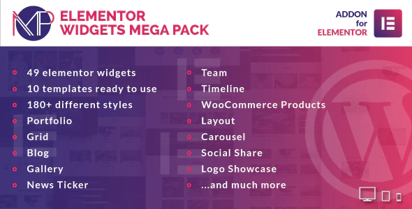 دانلود افزونه وردپرس Elementor Widgets Mega Pack - مجموعه افزودنی المنتور