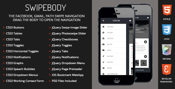 دانلود قالب موبایل Swipebody - قالب موبایل حرفه ای و ریسپانسیو HTML