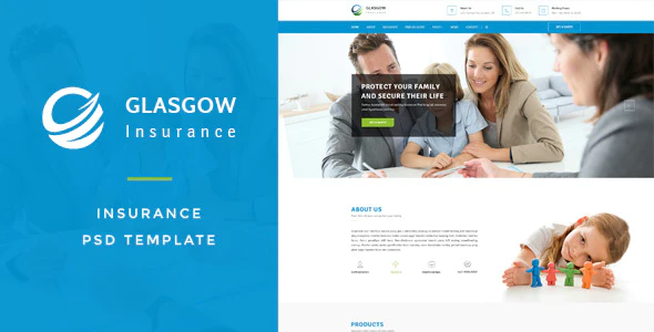 دانلود قالب PSD سایت نمایندگی بیمه و شرکتی Glasgow