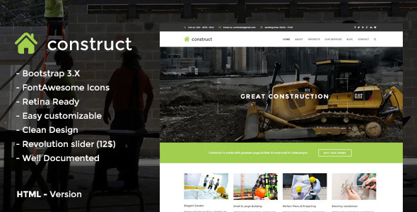دانلود قالب سایت Construct - قالب ساخت و ساز و معماری HTML5