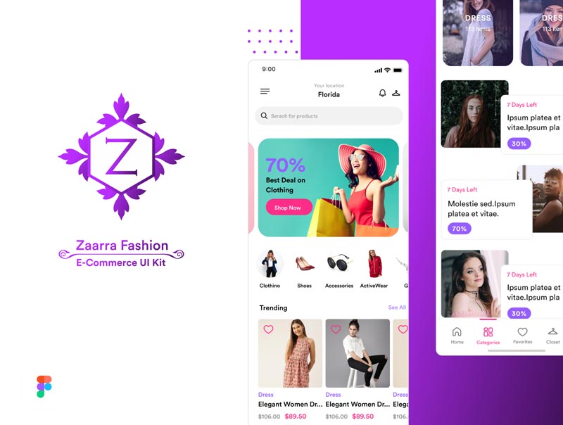 دانلود UI Kit اپلیکیشن موبایل فروشگاهی Zaara