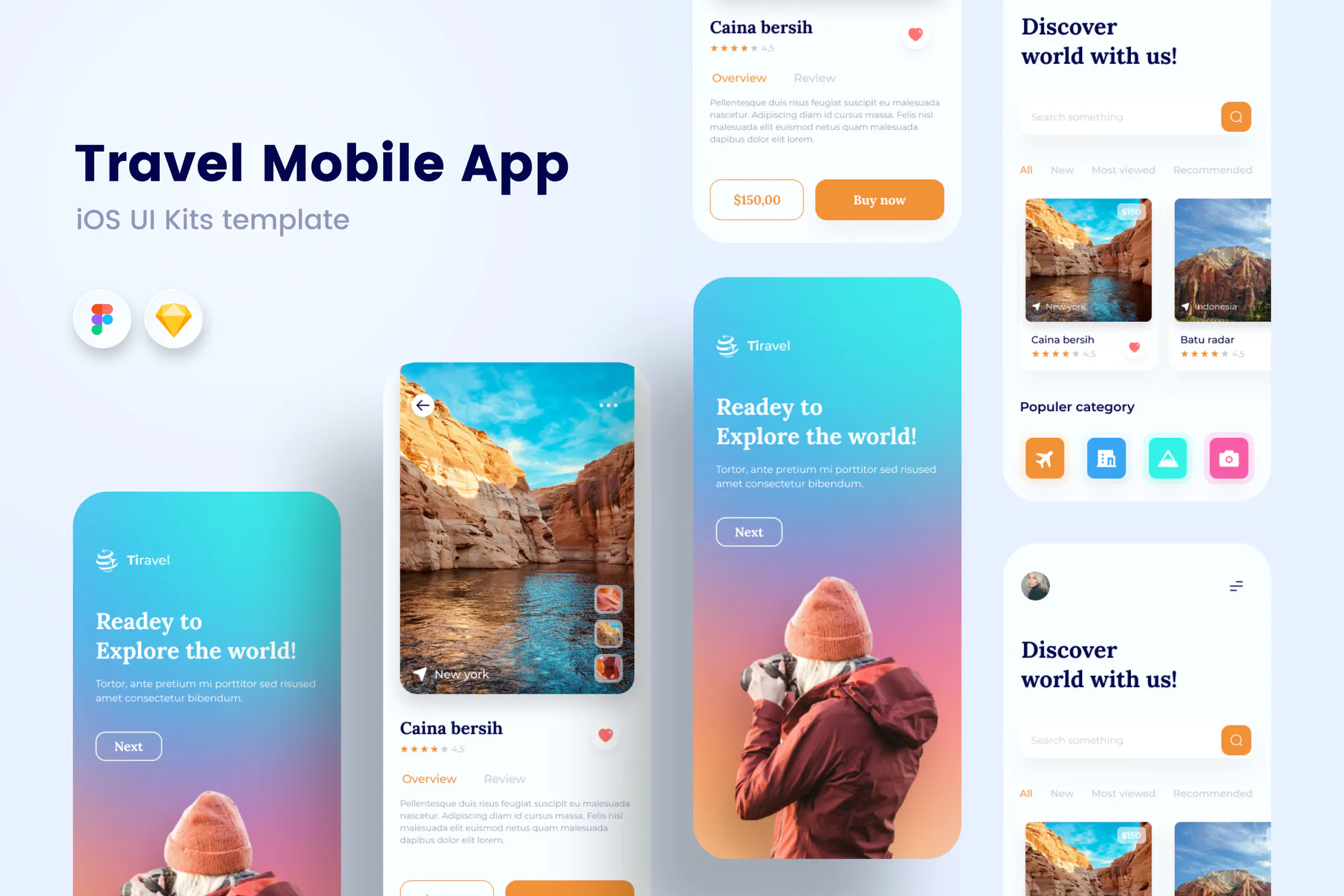 دانلود UI Kit و رابط کاربری لایه باز Travel Mobile App Sanstemp