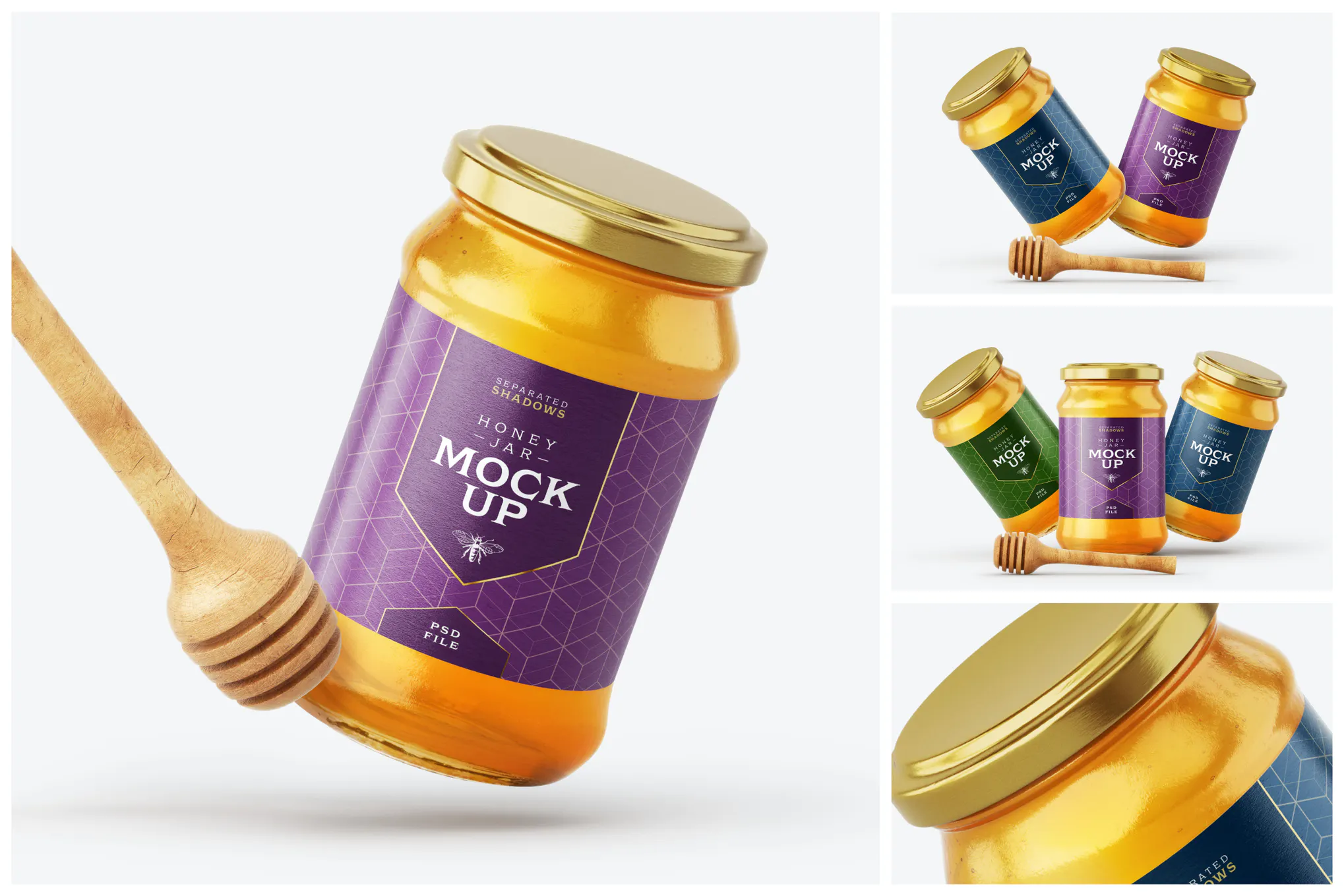دانلود فایل موکاپ لایه باز Honey Jar Mockup Set With Dipper