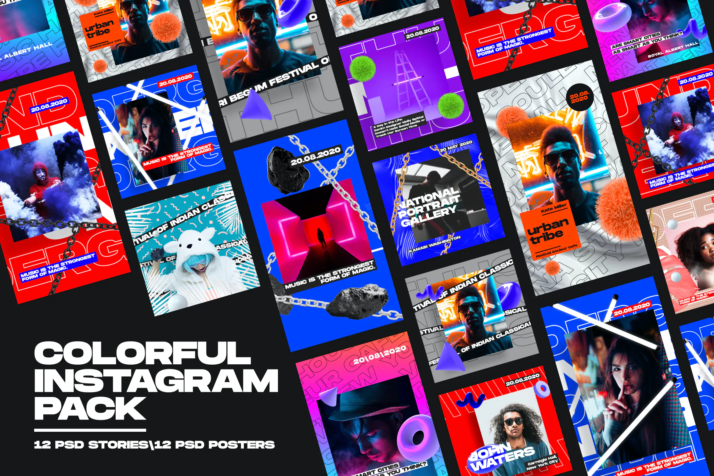 دانلود قالب پست و استوری اینستاگرام Colorful Instagram Pack
