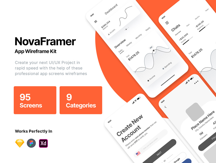 دانلود رابط کاربری Nova App Wireframe Kit