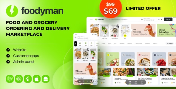 دانلود سورس کد فلاتر Foodyman - اپلیکیشن چند منظوره اندروید و iOS