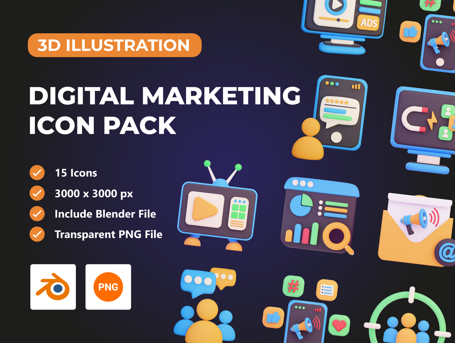 دانلود مجموعه آیکون Digital Marketing 3D Icon Pack