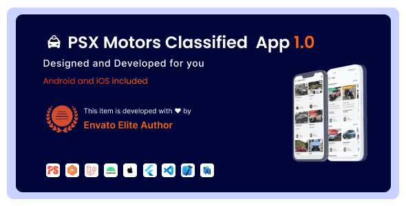 دانلود سورس اپلیکیشن فلاتر iOS و اندروید PSX Motors Classified App