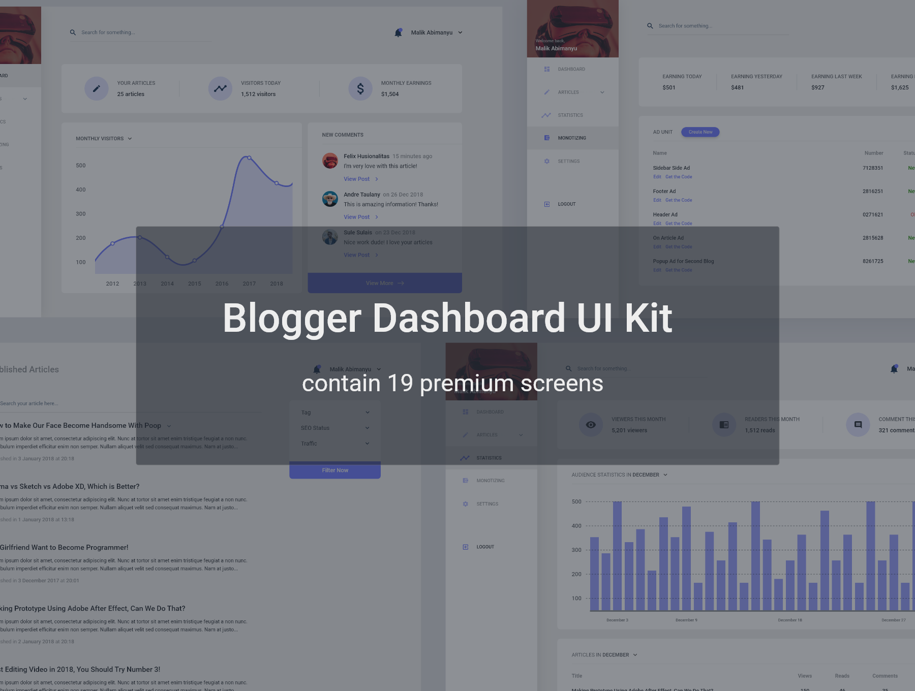 دانلود رابط کاربری Blogger Dashboard UI Kit