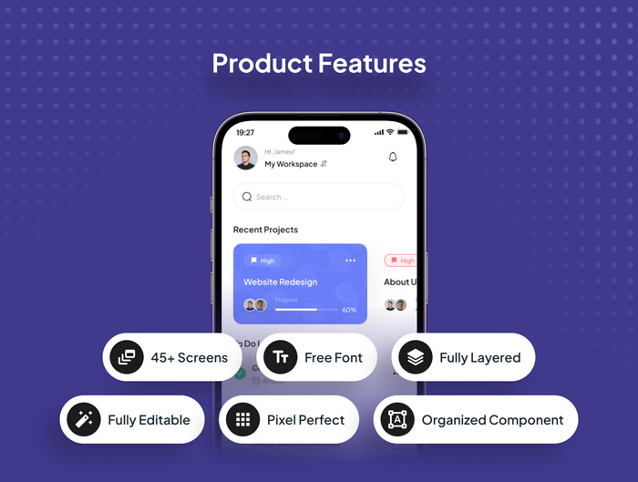دانلود DeskPro - Project Management Mobile App UI Kit