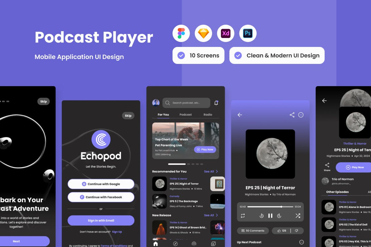 رابط کاربری Echopod - Podcast Player Mobile App