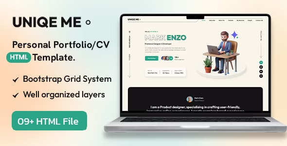 قالب HTML نمونه کار شخصی Uniqeme