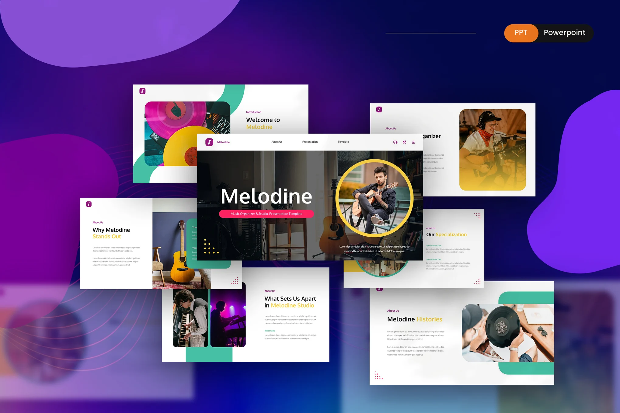 دانلود قالب پاورپوینت Melodine - Music Organizer & Studio